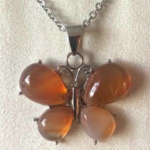 Red Agate Butterfly Pendant Necklace